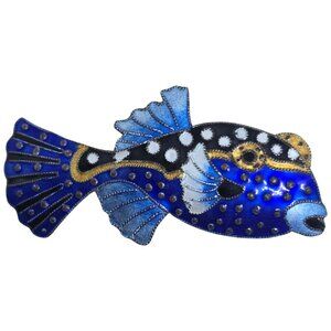 Zarah 925 Sterling Enamel Blue Boxfish Brooch Pin Hand Painted by Linda Bolhuis